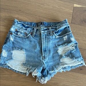 Abercrombie & Fitch Annie High Rise Distressed Blue Denim Shorts